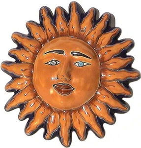 Mexican Handmade Garden Pottery Talavera Wall Ceramic Sun Face 12" - Picture 1 of 1