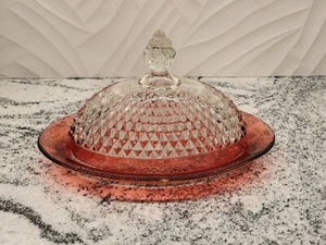 Vintage Indiana Glass Diamond Point Cranberry Red Flash Covered Butter Dish - Picture 1 of 14