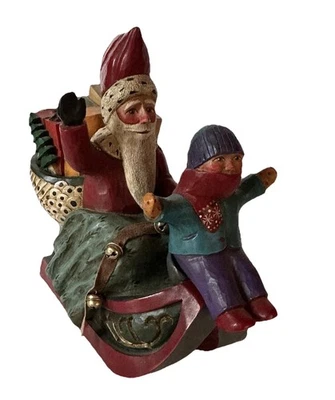 LEO SMITH FOLK ART SLEIGH SANTA 8x9 ED 092/1500 Vtg Box Midwest Of Cannon Falls - Image 1 of 4