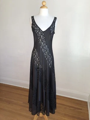 IMPRESIONANTE CAMISÓN DE COLECCIÓN OLGA #9663 negro de nailon y encaje de largo completo 34 Foto 1 de 4