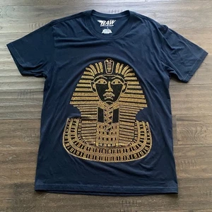 Rhinestone Pharaoh Graphic Tee Mens Sz Large Navy Gold Short Sleeve - Picture 1 of 4
