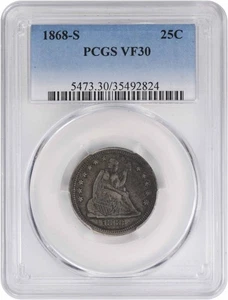 1868-S Liberty Seated Silver Quarter VF30 PCGS - Picture 1 of 4