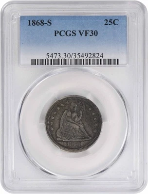 1868-S Liberty Seated Silver Quarter VF30 PCGS - Image 1 of 4