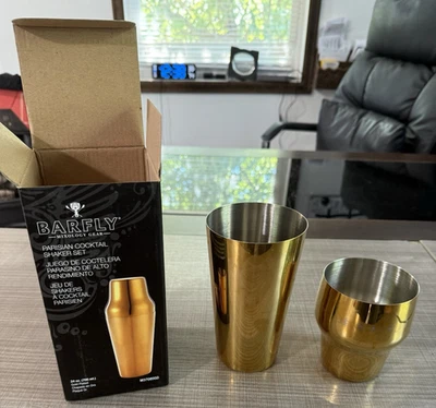 BarFly Parisian Cocktail Shaker Set 24oz 700ml Gold Plated Heavy Duty Slight Use - Image 1 of 4