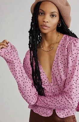 BLUSA TOP FREE PEOPLE MAYE Rosa Estampado Manchado Botón Delantero Talla XS Foto 1 de 4