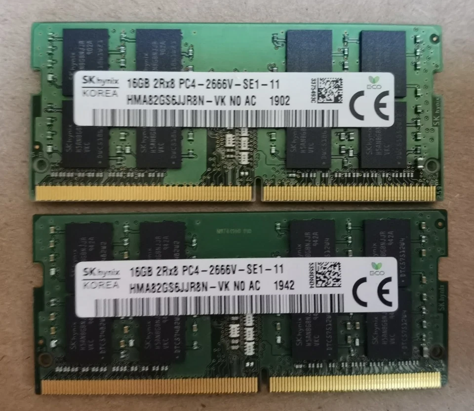 SK Hynix 32GB 2x16GB DDR4-2666 PC4-21300 laptop SODIMM HMA82GS6JJR8N - Image 1 of 1