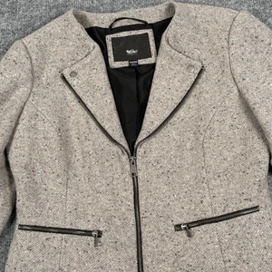 Neloe Jacket Womens Medium Gray Wool Blend Tweed Moto Zip Up Blazer Modern Chic - Picture 1 of 12