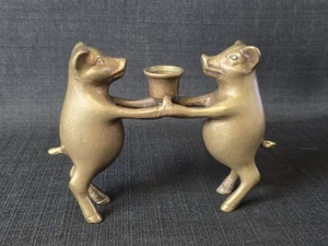 Vintage Brass Dancing Pigs Candle Holder Decor - Bild 1 von 6