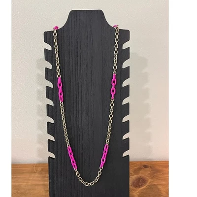 J.Crew Pink & Gold Chunky Chain Link Necklace Statement Costume Jewelry - Image 1 of 4