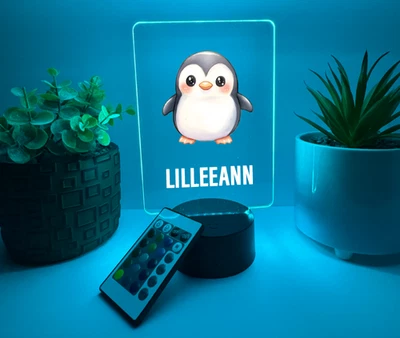 UV Printed Penguin Light Up, Personalized FREE, Animal LED Lamp, Kid Friendly - Image 1 of 4