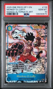 2025 ONE PIECE OP11-118 MONKEY D LUFFY MANGA ALT ART English PSA 10 GEM MINT - Bild 1 von 2