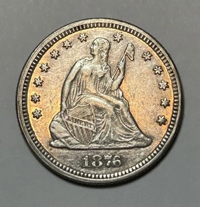 1876 Seated Liberty Quarter 25c US Silver Coin PL Beautiful AU - Picture 1 of 11
