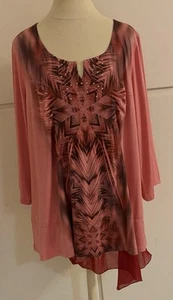 Top One World para mujer talla 2X cereza manga 3/4 boho adornado tachuelas artístico nuevo con etiquetas - Imagen 1 de 9