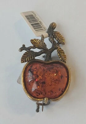 Hermoso Broche Manzana Pin ÁMBAR/Latón Hecho en Rusia/¡Nuevo! Lindo regalo Foto 1 de 4