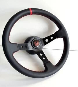 Steering Wheel Fits For HONDA Deep Dish CRX Civic Concerto Accord Leather 85-91 - Foto 1 di 11