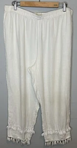 Cynthia Rowley Linen Pants Size XL White Tassels Wide Leg Casual Extra Large - Picture 1 of 4