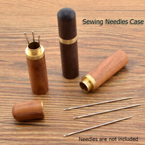 Sewing Needles Wooden Box Holder Storage Tube Container Hand Case Organizations 