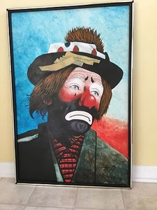 L. Wolf Sad Clown Oil Painting 25" x 37" - Picture 1 of 5