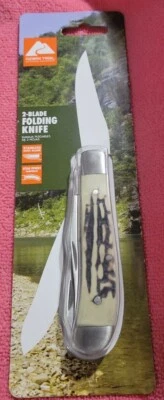 Ozark Trail Stag Finish Dual Blade Pocket Knife Folding, 3.25" Blade, Cream NEW! - Image 1 of 2