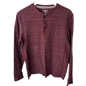 Mens Express Waffle Henley Shirt Size Medium Maroon Heathered Thermal Classic - Picture 1 of 7