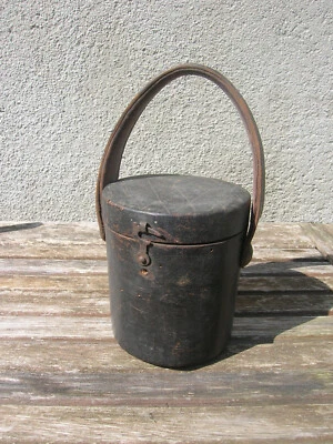 ancien boite coffret etui porte verre ou timbale en argent cuir et bois xixeme - Photo 1/4