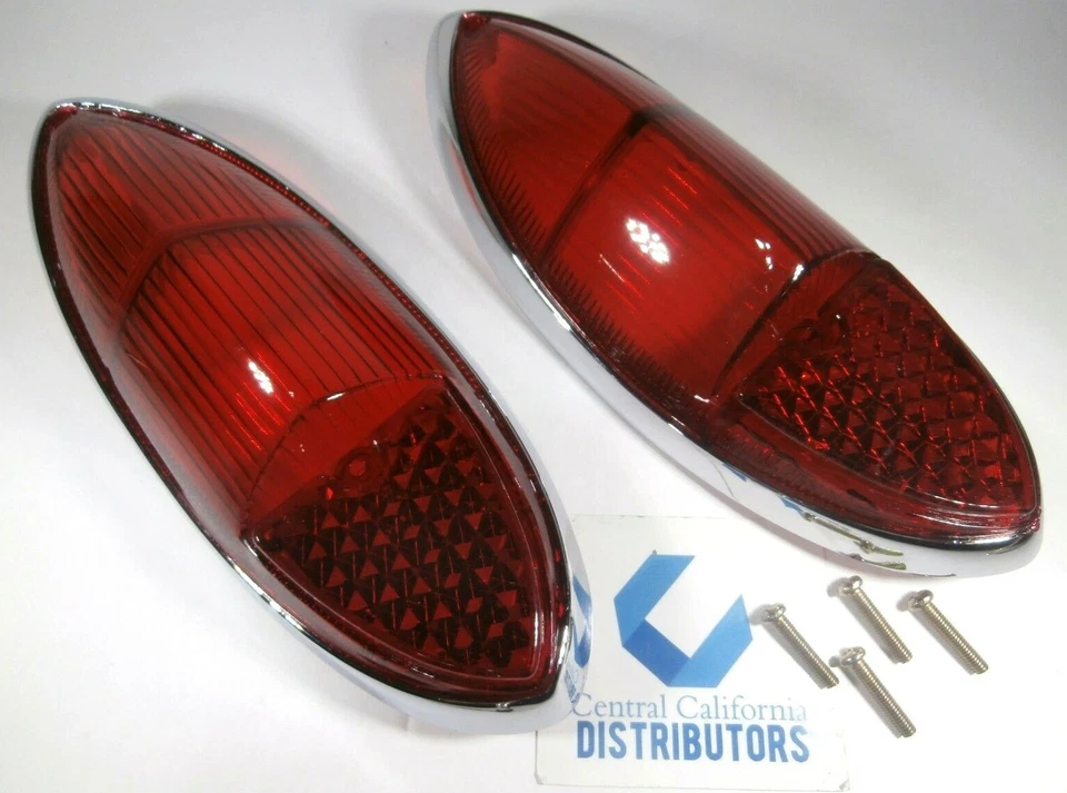 Juego de 2 lentes de luz trasera VW Ghia 1960-1969 con tornillos rojo cromo moldura izquierda derecha Foto 1 de 2