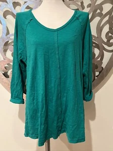 Soft Surroundings Tunic LARGE Green Parakeet Anissa 2ER23 3/4 Sleeve Pima Cotton - Bild 1 von 6