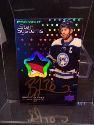 2021-22 Premier Boone Jenner Patch Auto 17/25 Star Systems Gold 3 COLOR patch - Image 1 of 4