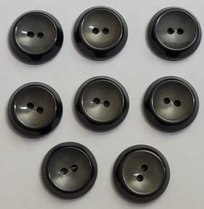 VINTAGE ~ Solid Black Concave Round Buttons ~ Lot/8 - ¾" Diameter - Picture 1 of 5