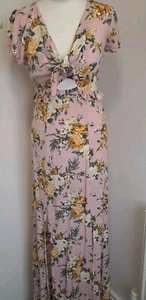 Miss Selfridge Peach Flower Print Maxi Dress Uk 6 Bust 34" Keyhole L 59" - Picture 1 of 12