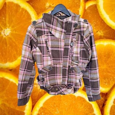 Abrigo Rosa Sopa Rosa Marrón Blanco Botón a Cuadros Cremallera Mezcla de Lana Cinturón Talla S Foto 1 de 4