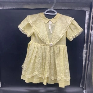 Vintage handgefertigtes gelbes Kinderkleid mit Spitze Größe 4 - Bild 1 von 24
