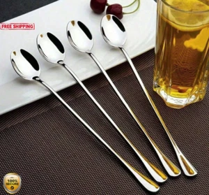 6pcs Long Handle Coffee & Ice Cream Spoons - Stainless Steel Stirring Scoop - Picture 1 of 8