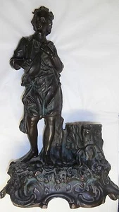 Vintage French Music Ceramic Bronze Colored Statue Man with Mandolin Instrument - Picture 1 of 1