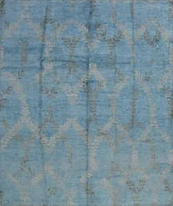 Modern Rug 8'4'' x 9'10'' Blue Viscose Hand-Knotted Oriental Carpet - Picture 1 of 15