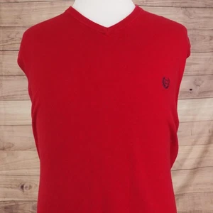 Chaps Sweater Vest Mens 2XL Red V Neck Embroidered Crest Logo Knit Golf Pullover - Picture 1 of 8