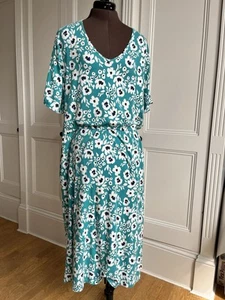 Woolovers Dress Green Floral Midi Scoop V Neck Pockets Short Sleeve Comfort XL - Picture 1 of 13