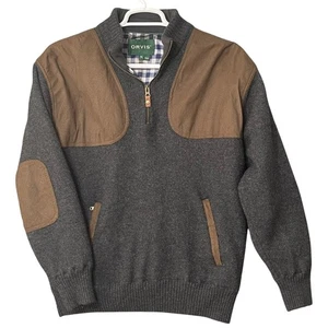 Orvis Wool 1/4 Zip Sweater Pullover Mens XL Grey Lined elbow Shoulder Patches - Picture 1 of 8