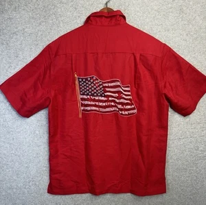 Chemise Yorke Caribbean Roundtree M rouge brodée drapeau 4 juillet boutonnée neuve avec étiquette - Photo 1/15