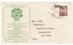 Südrhodesien nach S Afrika GWELO nach Joburg GVI ERSTFLUG 1938 ASCHENPUTTEL - Bild 1 von 2