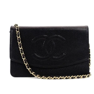 CHANEL Caviar skin chain wallet leather black WOC gold hardware Black - Picture 1 of 10