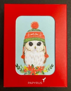 NEU BOX mit 20 KLEINEN Papyrus Weihnachten Weihnachtszeit Karten Eule in Strickmütze - Bild 1 von 2
