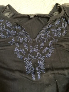 Robe noire femme LUCKY BRAND ceinture brodée col V manches cisaillement boho med - Photo 1/10