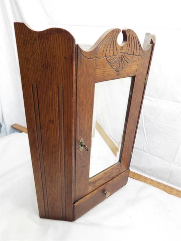 Wooden Wall Hanging Corner Cabinet Vanity Spice Cupboard Primitive Mirror Cover