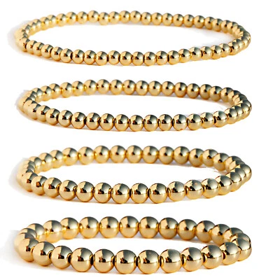 Brazalete apilable de lujo enchapado en oro de 14K cuentas 4/5/6/8 hombres mujeres Foto 1 de 4