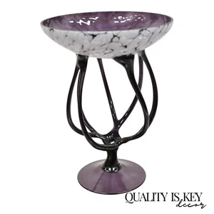 Vintage Hand Blown Italian Murano Glass Style Purple Compote Candy Dish - Picture 1 of 10