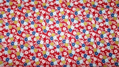 18X22 ANDOVER FABRICS DARK RED W BLUE WHITE GOLD DAISY COTTON FABRIC FAT QUARTER - Image 1 of 2