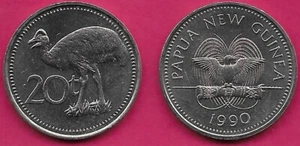 PAPUA NEW GUINEA 20 TOEA 1990 UNC BENNETT'S CASSOWARY,PARADISE BIRD AND VALUE,Ob - Picture 1 of 1