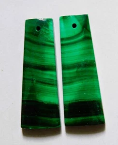 56.55 Cts Natural Malachite Driled Cabochon Matching Pair Gemstone 33.5X12MM - Picture 1 of 3