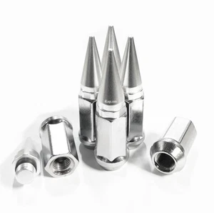 24 Chrome Silver 2-pc Spike Lug Nuts 14x1.5 Spiked 60° Conical Seat 3/4 Hex Lugs - Picture 1 of 3